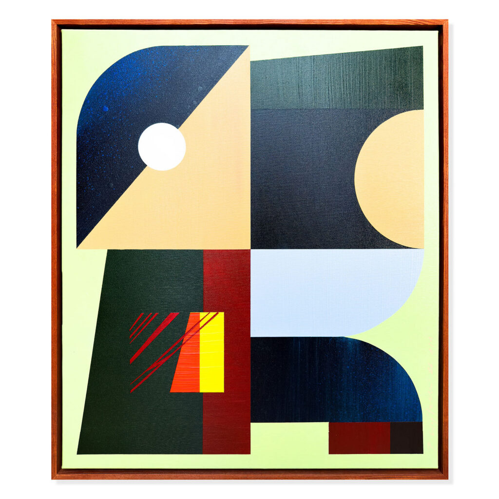 Minimalistyczna abstrakcja „Sage Wisdom”. Harmonijne połączenie szałwiowych barw i delikatnych przejść tonalnych w pionowym formacie, zamknięte w klasycznej drewnianej oprawie.