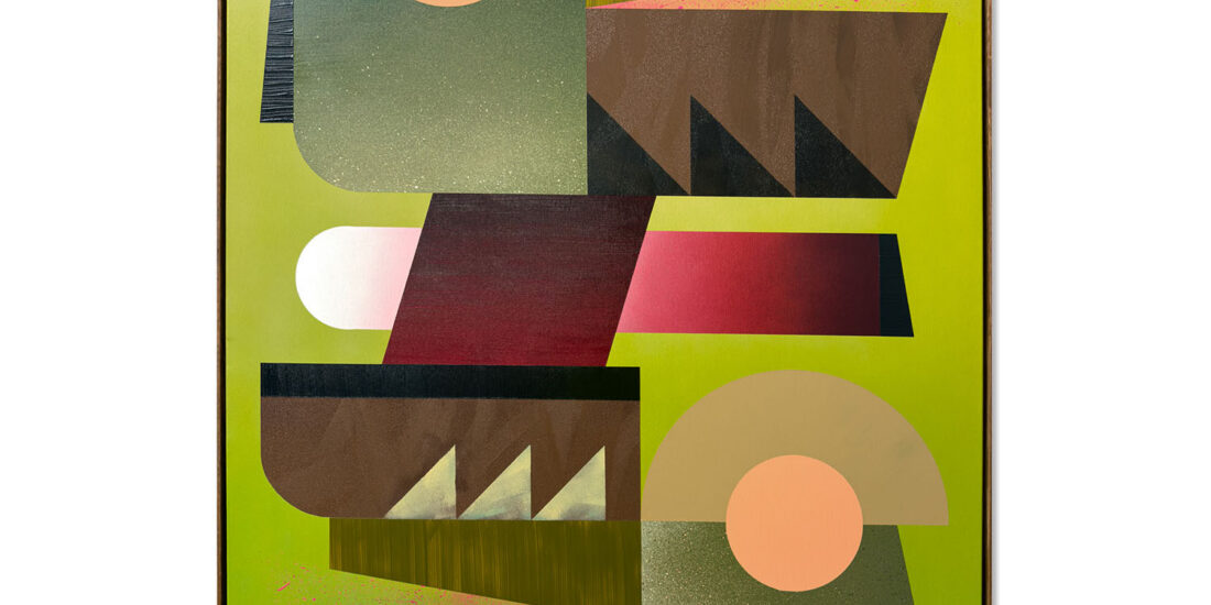 Croc Tango - duży, pionowy obraz abstrakcyjny 110 x 150 cm. Geometryczne formy, motyw krokodyli i bogata paleta zieleni. Wyrazisty akcent do nowoczesnego wnętrza.